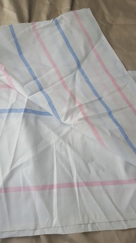 Vintage MCM Pink Blue Stripe Kitchen Table Decor LINEN Fabric Bolt 10 Yards +