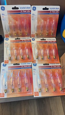 24 BulbsGE 40 Watt Crystal Clear Bent Tip CA-Type Light Bulbs w/Candelabra Base 