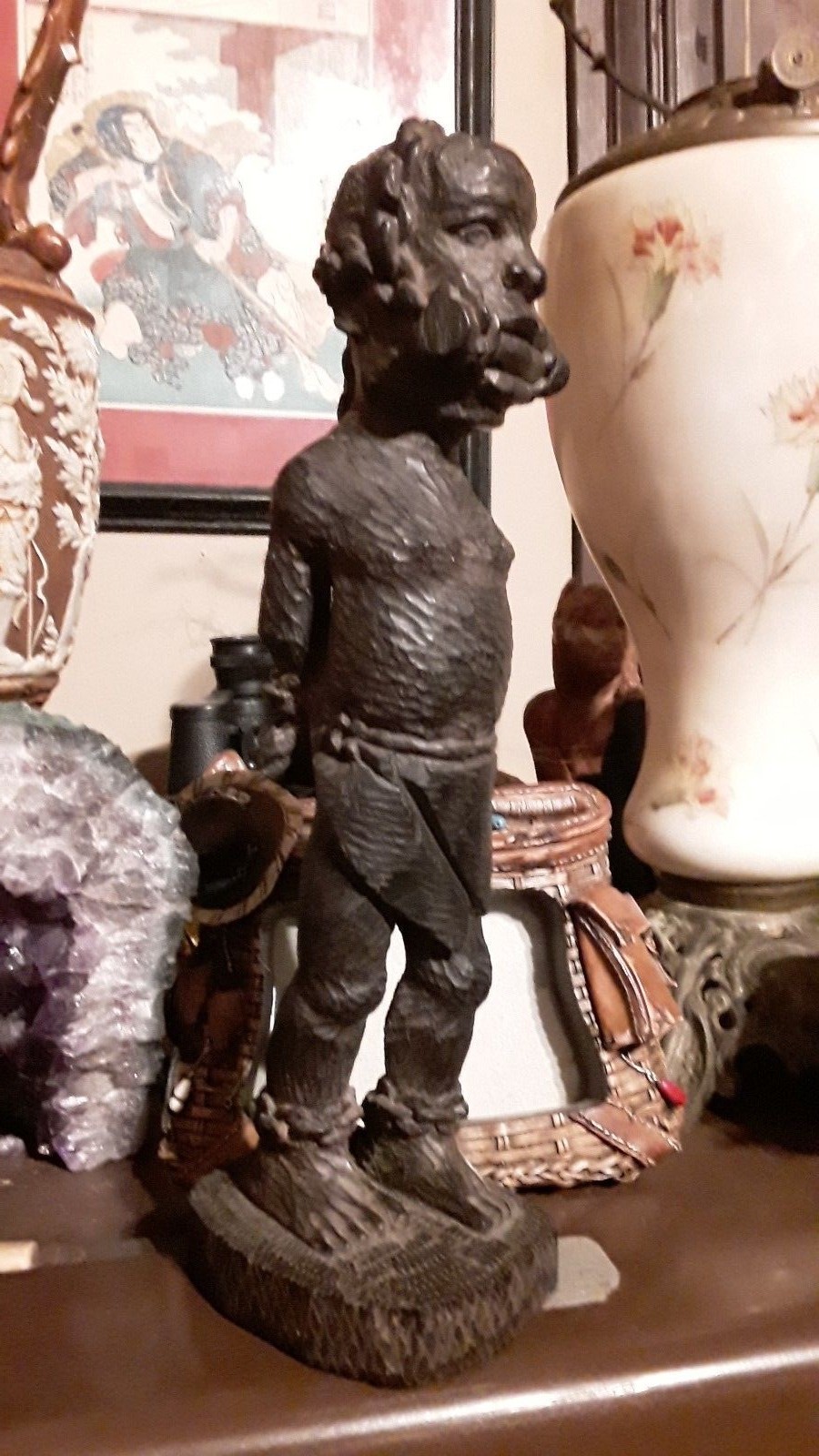 Early 20th Century African Carved Wooden Figurine Slave Chains Shackles 1900's