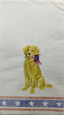 TWO Individual Paper Guest Decoupage Napkins - 1439 Patriotic Dog with USA Flag