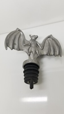 BACARDI Rum Pewter Metal Gothic Bat Liquor Bottle Topper w/  Stopper & Spout