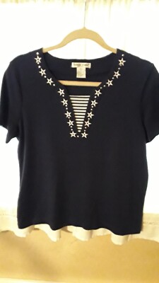 Bonnie Evans Petites Navy Blue Top W/ Stars & Strips Size PL