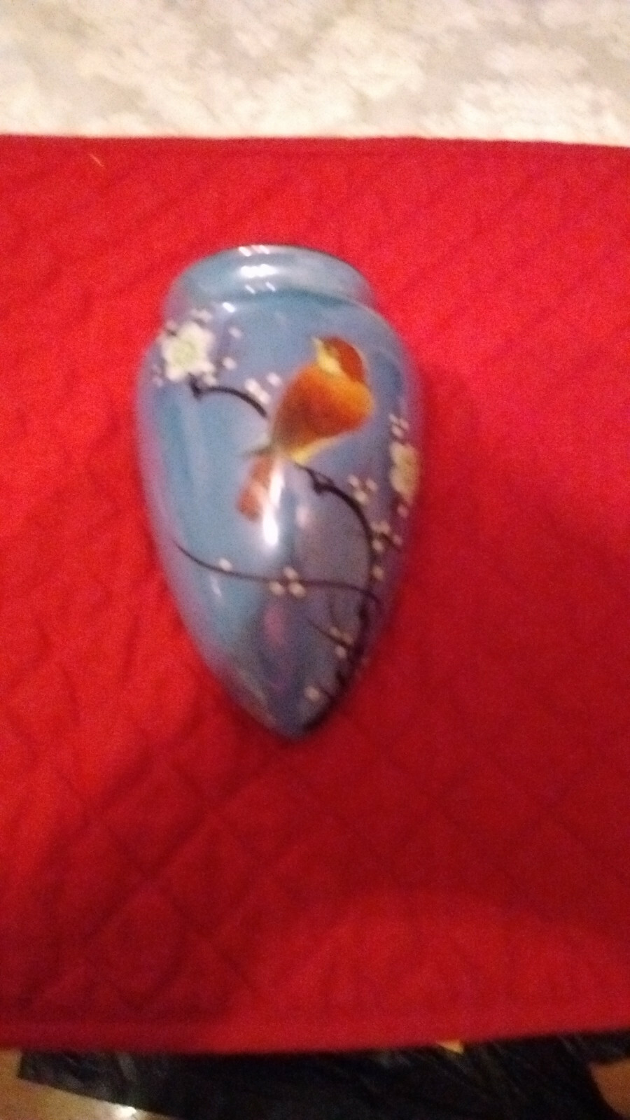 Japanese blue luster wall pocket redbird design