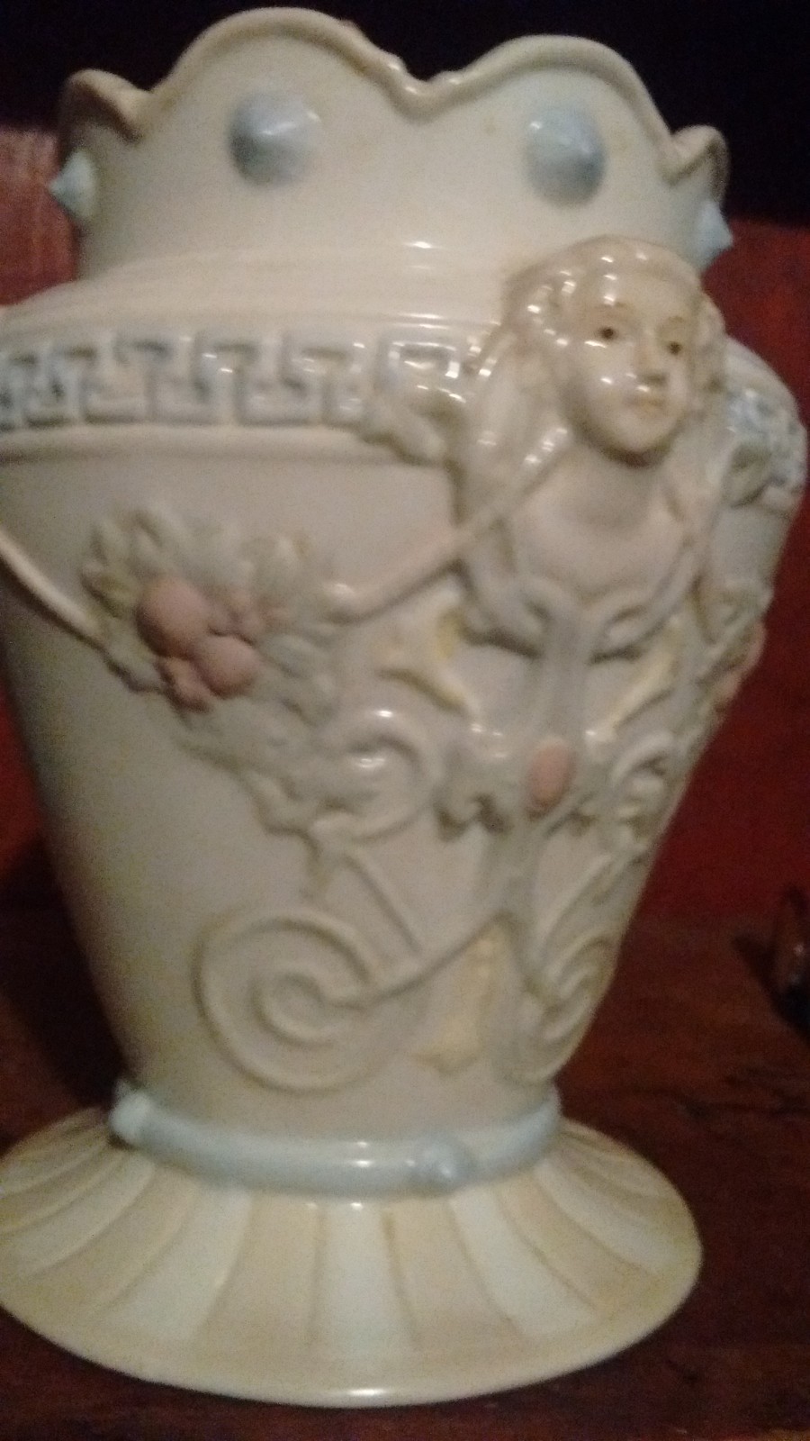 Beautiful Vase for Nursery or Girl child's room.  Girl and lion faces  flowers