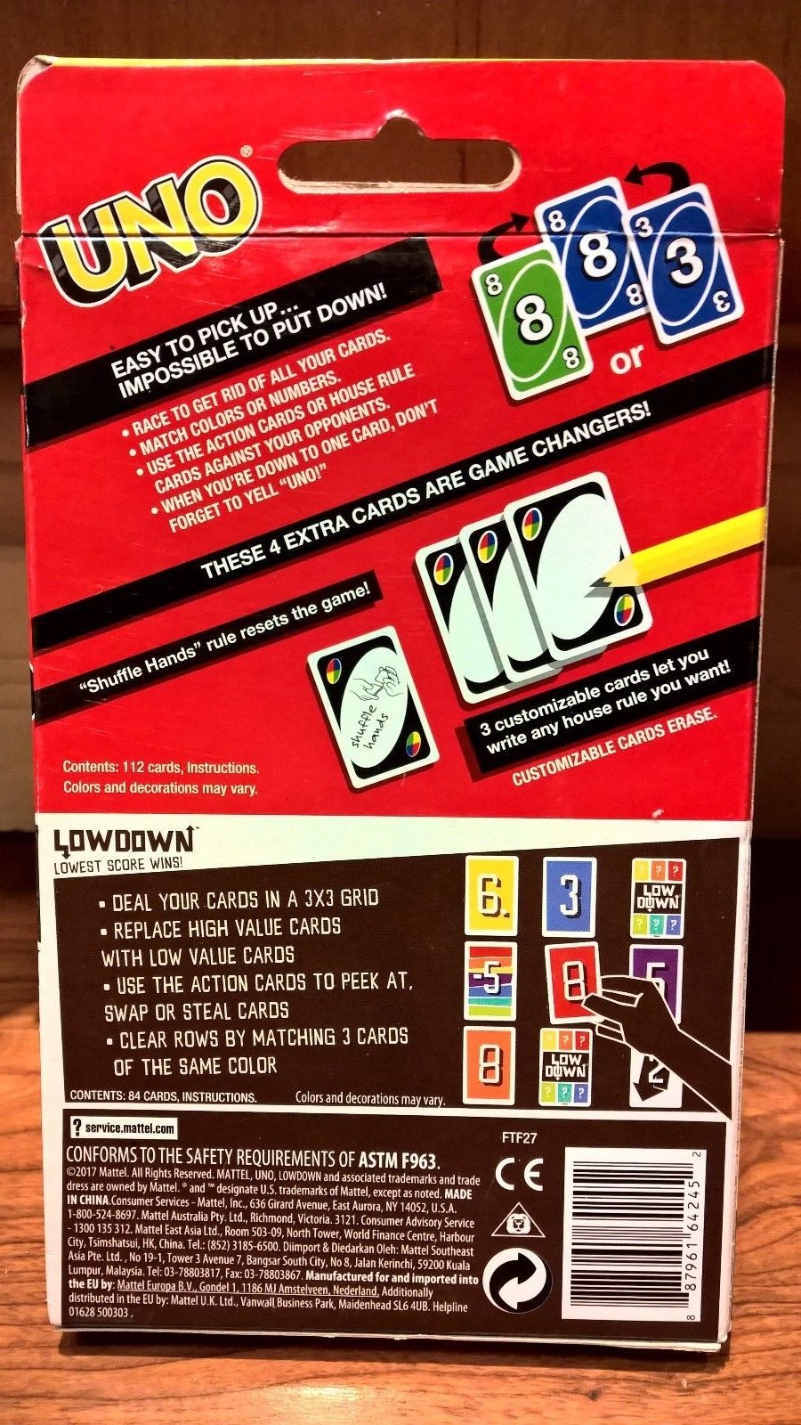Uno Card Game Low Down with 2 card games in one