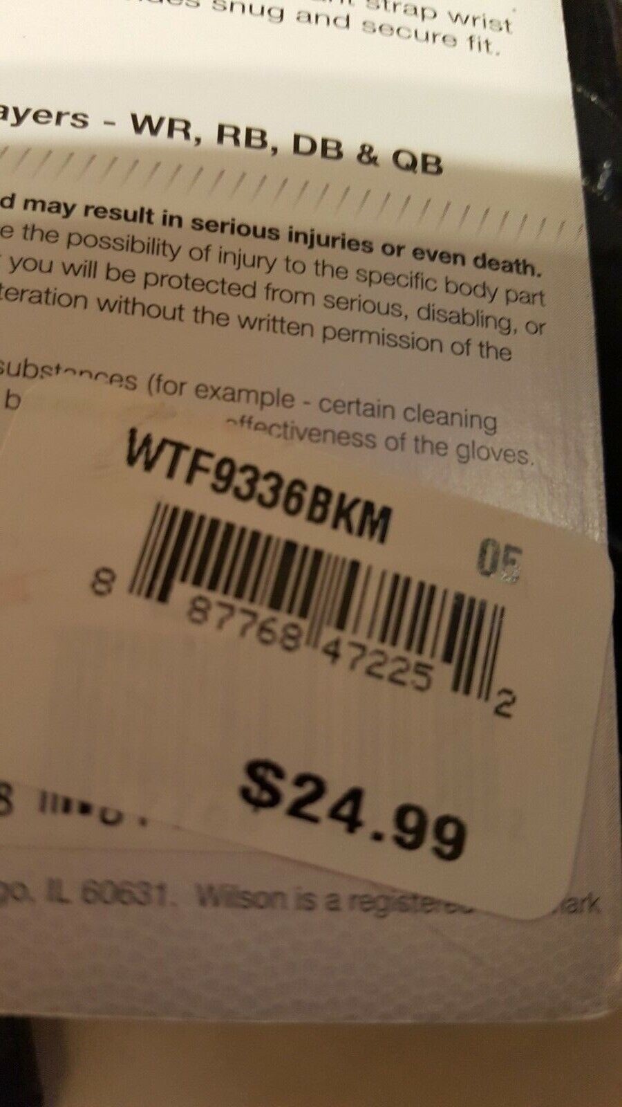 Wilson The MVP Receivers Football Glove Youth Medium Black New