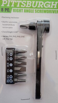 8 Piece Right Angle Offset Screwdriver Ratcheting Tool Set Hex Bit