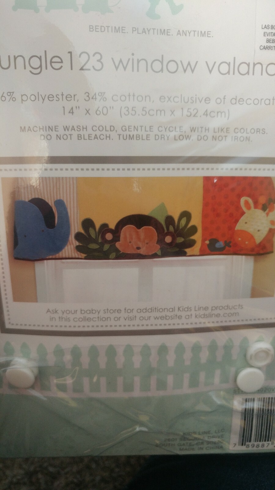 Kids Line Jungle123 Window Valance. Baby elephant, monkey and giraffe.14