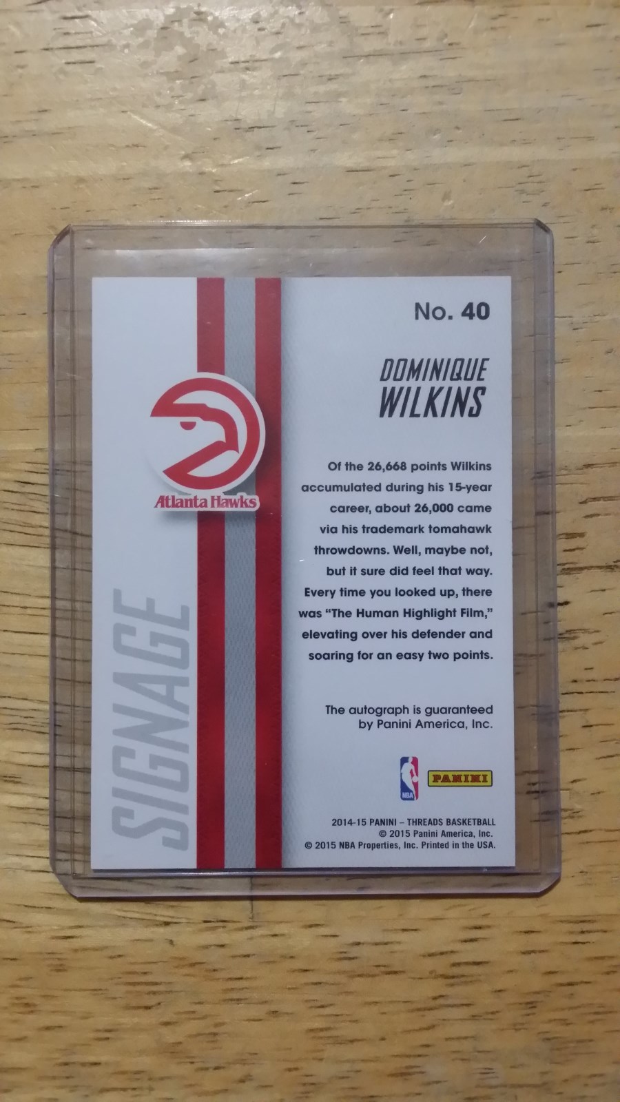 2014-15 Panini Threads 10/49 Dominique Wilkins Atlanta Hawks  #40 Auto Card