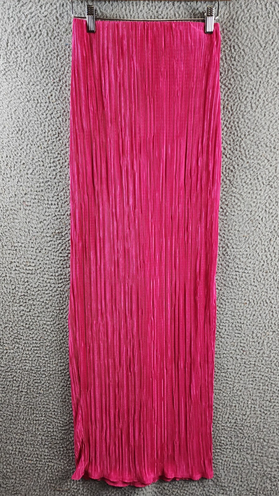 Renee C. Plisse Side Slit Maxi Skirt Women's XS Pink Solid Elastic Waist Pull On - Picture 2 of 13