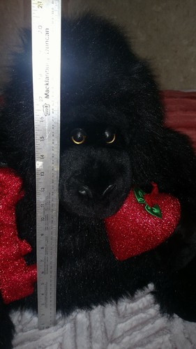Large black Gorilla monkey ape Valentine red Heart & Key plush long soft hair