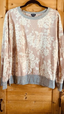 Splendid Women s Ladies Pullover Sweatshirt Top Shirt Floral Pink & White W/Gray