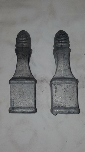 Pair (2) ANTIQUE Vintage CAST IRON FINIALS FENCE POST GATE POLE * Acorn Design