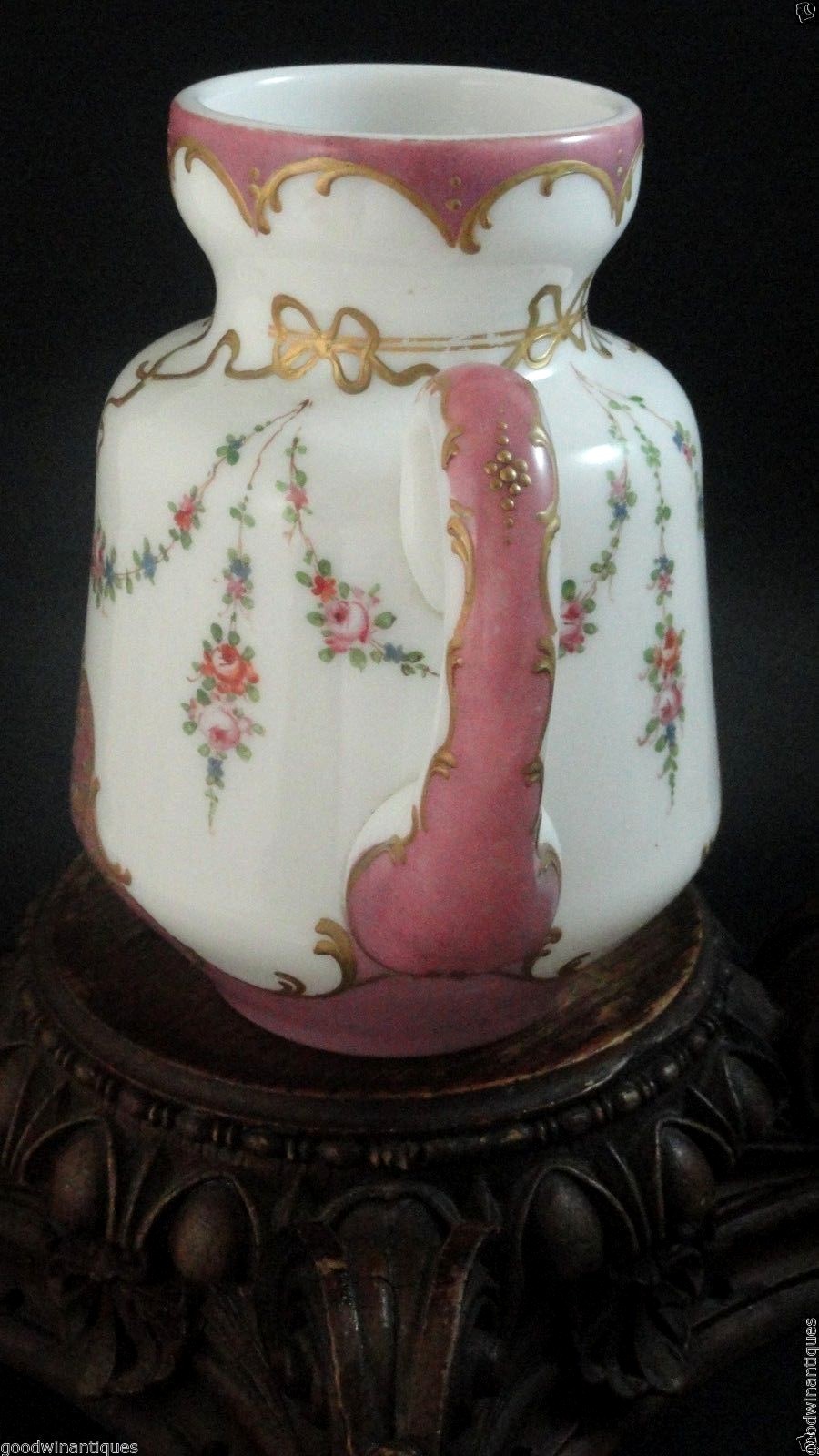Antique French Rococo Opaline Hand Painted Enamel Floral Hyacinth Art Glass Vase