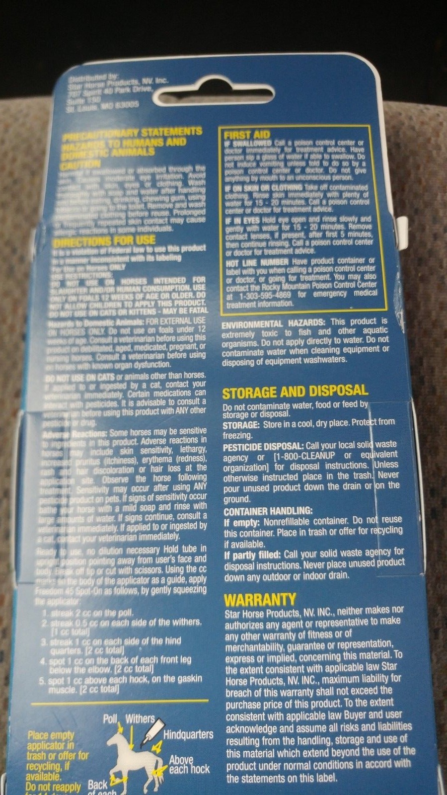 Freedom 45 Spot On for Horses 12 Week Kills Biting & Nuisance Insects-Free Ship