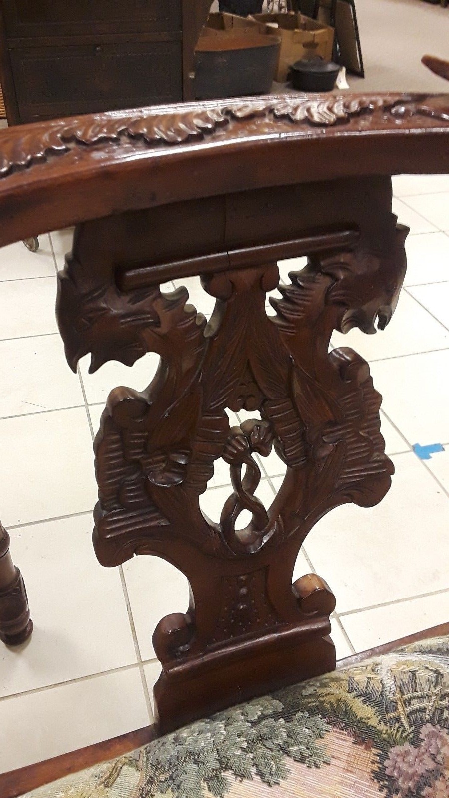 Antique Victorian Era Hand Carved Wooden tête-à-tête Courting Bench Seat Chair