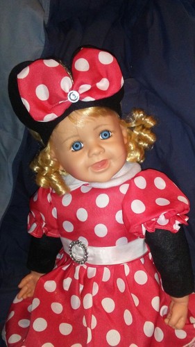 24 Inch Vinyl And Cloth Doll Dressed In A Spotted Dress With Mouse Ears
