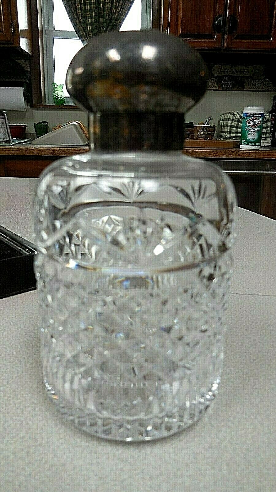 Vingage Lead Crystal Cut Glass Dresser Jar with Sterling Coverd Top