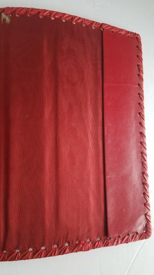 Vintage Tooled Red Leather Book Cover Embossed Standing Lion Fluer De Lys