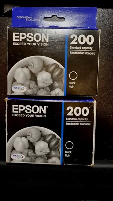 Two Genuine EPSON T200 Black Cartridges New exp 10/24 sealed + 6/24 open box
