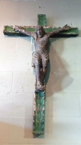 COLONIAL ANTIQUE -LARGE WOODEN HANDMADE CRUCIFIX- 