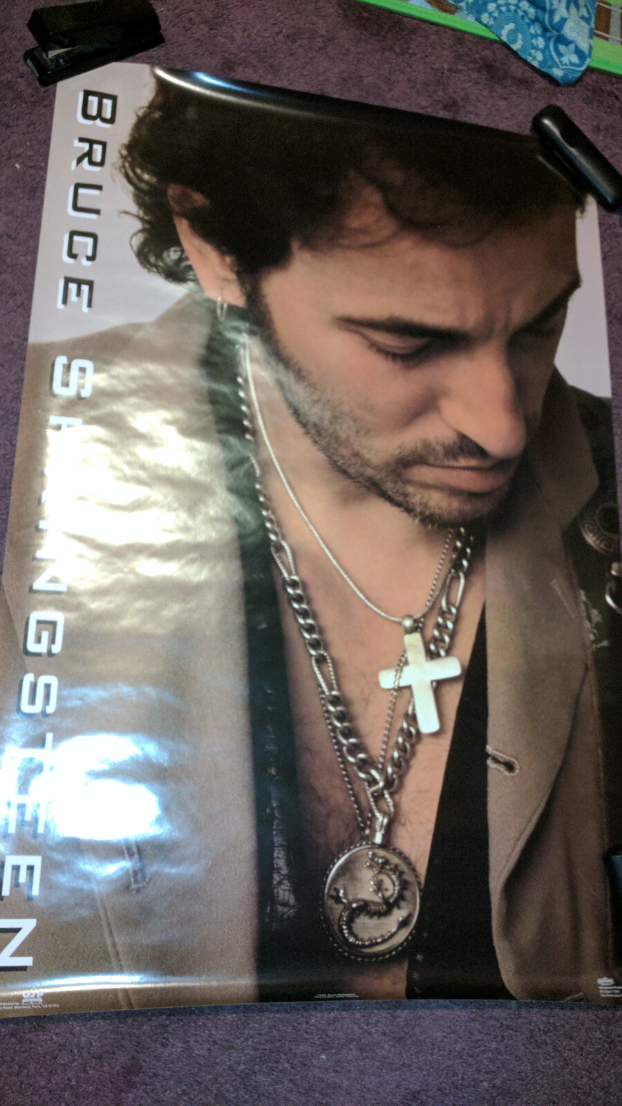 Bruce Springsteen poster Cross Necklace Portrait Brown MINT OOP 24x36 80's 90's