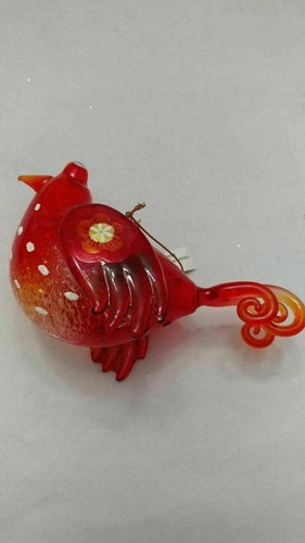 RED ORANGE GANZ BIRD ART GLASS CHRISTMAS TREE HOLIDAY ORNAMENT