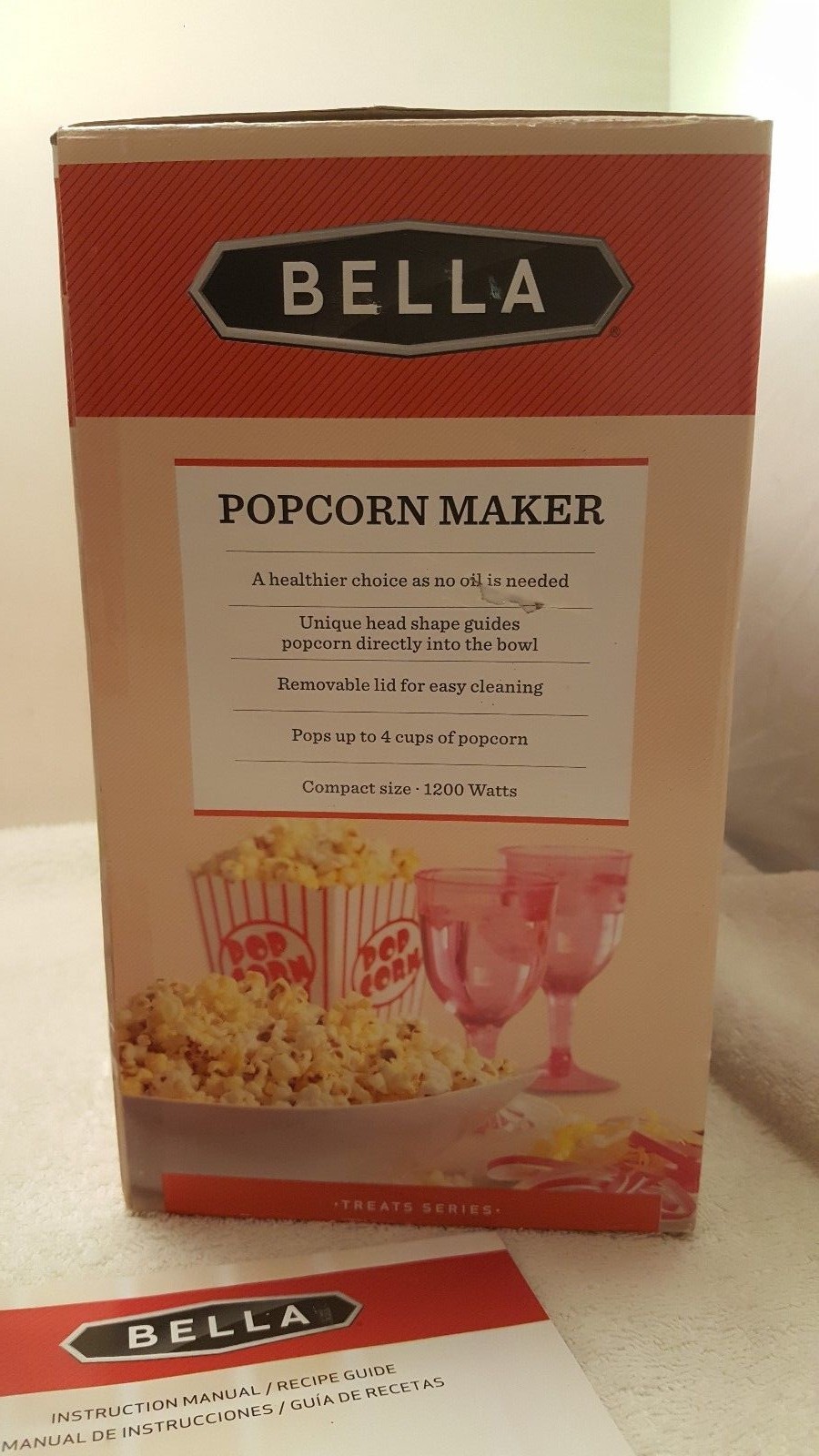 BELLA 13554 Hot Air Popcorn Maker, Red and White  --USED--
