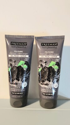2 Freeman Exfoliating Charcoal Black Sugar Gel Mask + Scrub 6 Fl Oz Dual Action