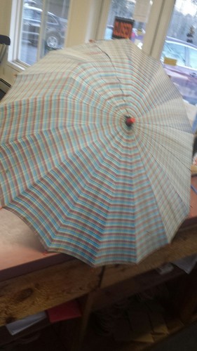 Vintage 1940's Parasol RED Lucite carved Handle BLUE RED