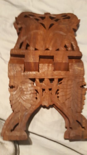 Vtg Bible Book Wood Stand  Hand Carved Made In India Decorative Folding Elephant