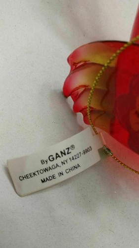 RED ORANGE GANZ BIRD ART GLASS CHRISTMAS TREE HOLIDAY ORNAMENT