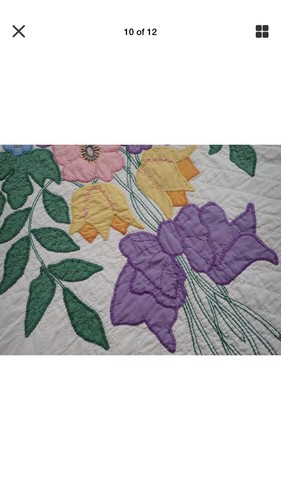 Amazing Handwork! SUPERB Vintage Cottage Applique Flower Bouquet Quilt 95X81
