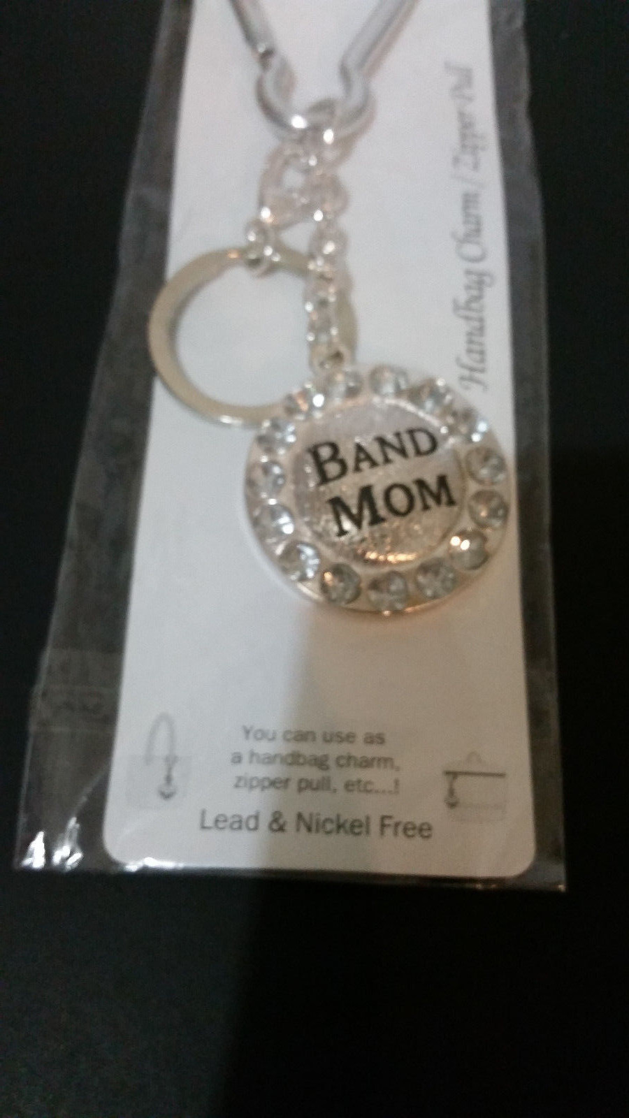 BAND MOM - Keychain Zipper Pull Handbag Charm Rhinestones Bling Brand New