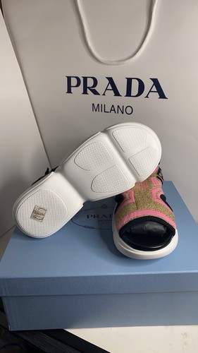 Pre-owned Prada 1x361l Women's Pink Black Knit Lure Cloudburst Shoes, Euro 35.5, 36.5
