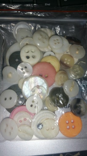 40 Buttons Light Colors Celluloid shell Mop Glass Scrapbooking collectable shank