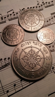 BHUTAN 4-coin 1966 Mint Set KM29-32 Cu-Ni 1yr types Issued 10,000 sets VERY RARE