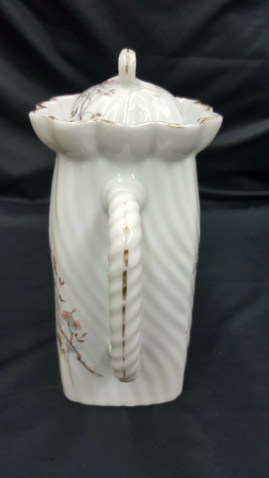 Vintage Tall Porcelain Floral Pitcher With Ice Catcher With Top Lid