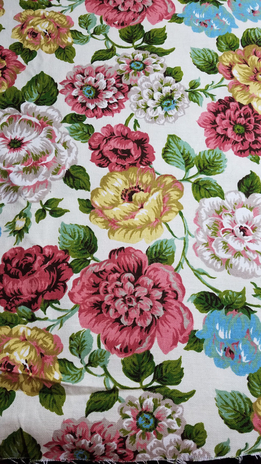 Vtg  Woodco Screen Print Preshrunk Floral Upholstery Fabric iMid Century 54x102