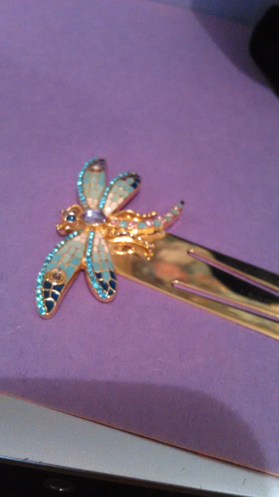 Dragonfly Bookmark Enameled Gold Tone Metal with Gemstone