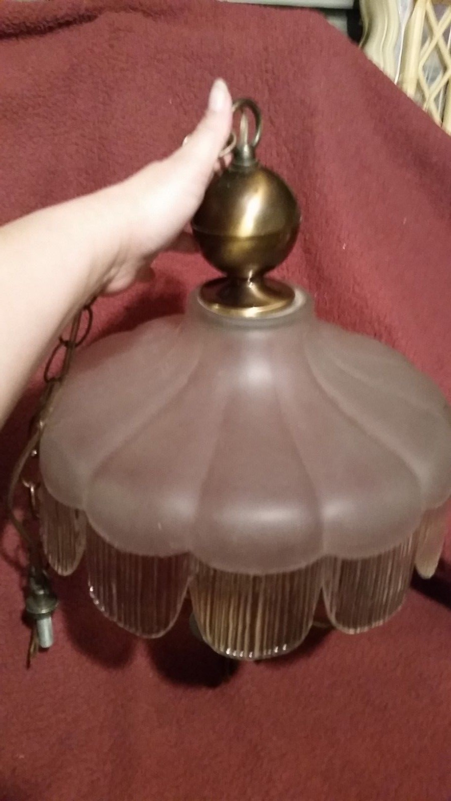 ?Antique/Vintage? Unusual brass and solid half frosted/clear glass hanging light