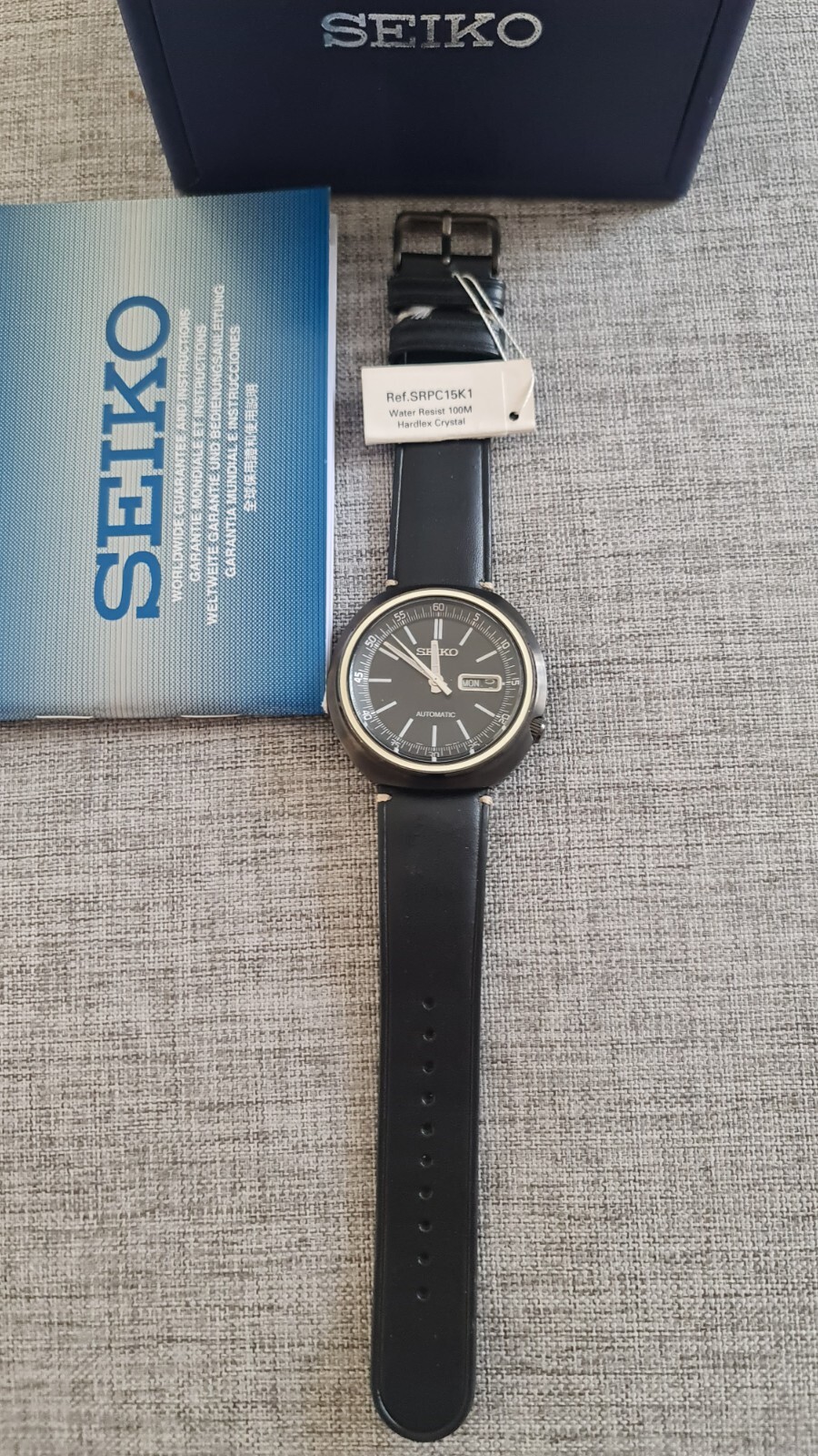 Pre-owned Seiko Srpc15k1 Recraft Ufo Automatic Watch 4r36 Hardlex 100m Black Day Leather
