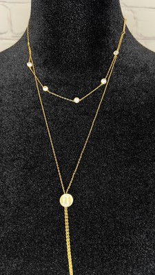 MARC JACOBS GOLD TONE LARIAT RHINESTONE DOUBLE LAYER NECKLACE 