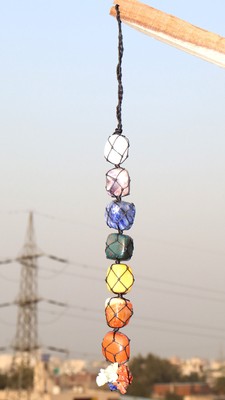Black Thread 7 Chakra Mix Gemstones Hanging Ornament Hanger 12-14'' MJ