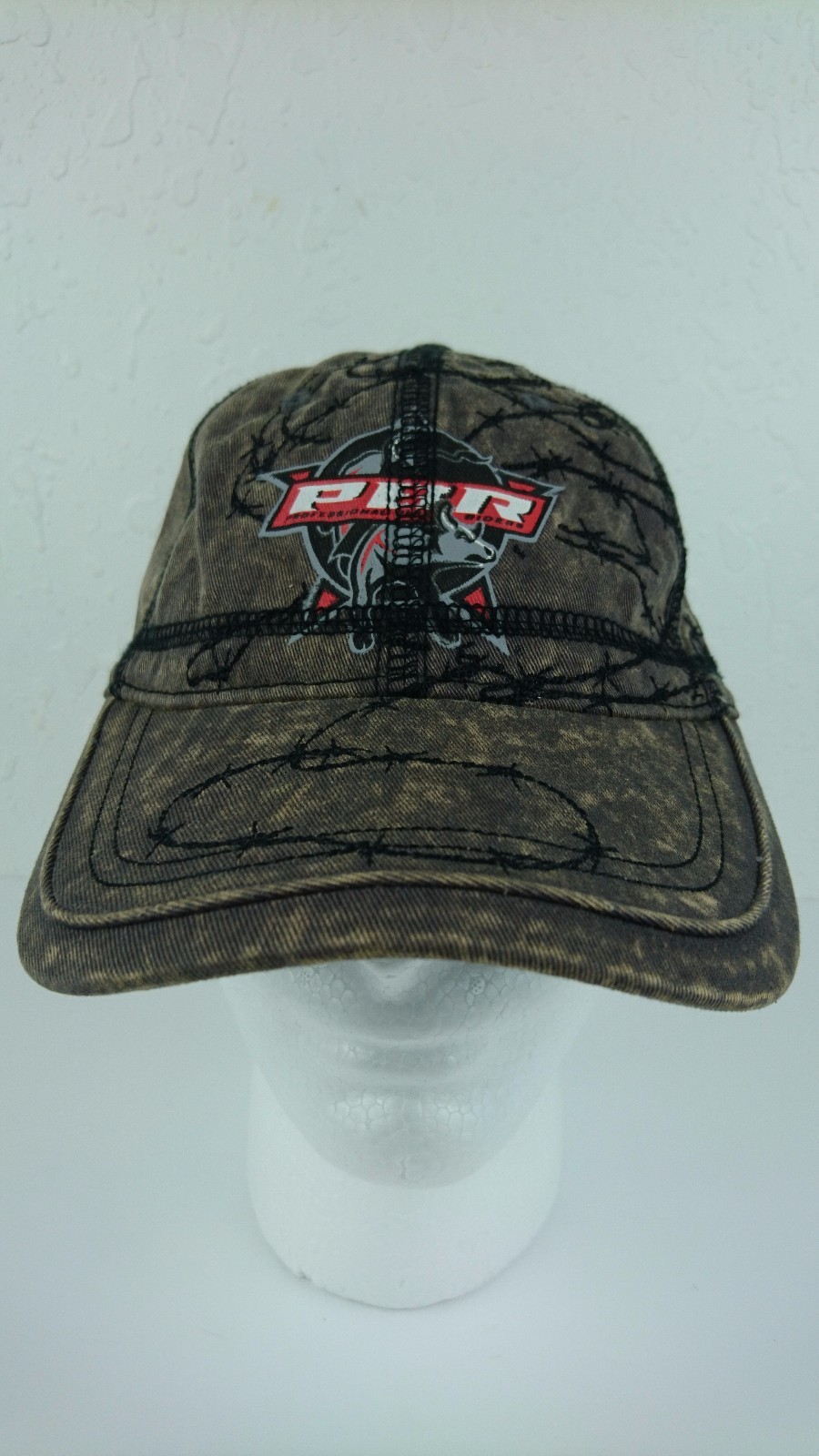 Professional Bull Riders PBR Strapback Camo Adjustable Acid Wash Barb Wire Hat