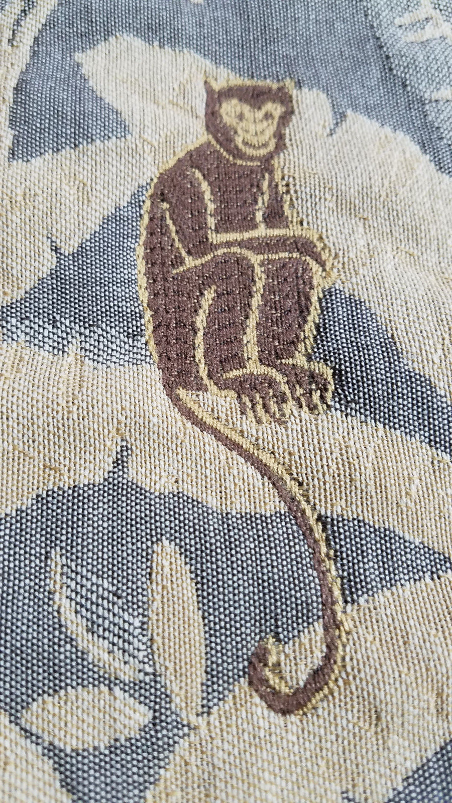 Vintage Embroidered Jacquard Fabric W/Monkeys   Cotton  1.3 Yards - 57