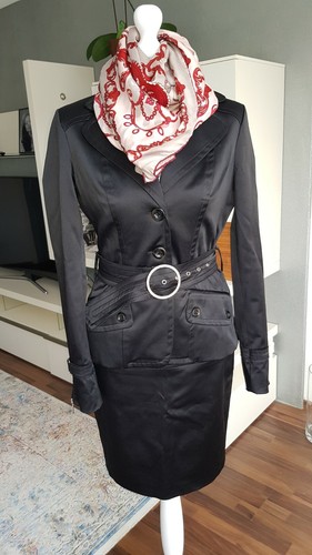 Anzug Schwarz Mini-Rock  Jacke Kombination Büroanzug  Elegant, französische Stil