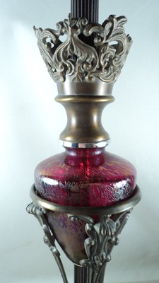 Beautiful vintage ornate cast metal red glass lamp base