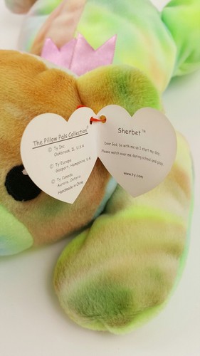 TY Beanie Baby Pillow Pals BEAR Lovey Lovie SHERBET Tie Dye Security Crib 1998