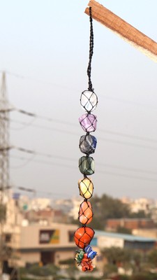 7 Chakra Mix Gemstones Black Thread Hanging Ornament Hanger 12-14'' JW